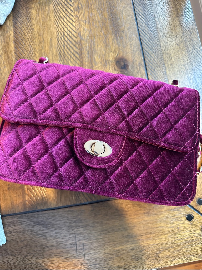 Burgendy Color Quilted Velvet Crossbody Bag In
